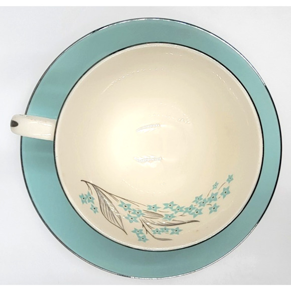 Sevron Powder Blue Lace Tea Coffee Cup Saucer Silver Trim 1950's Set of 2 - Picture 14 of 16